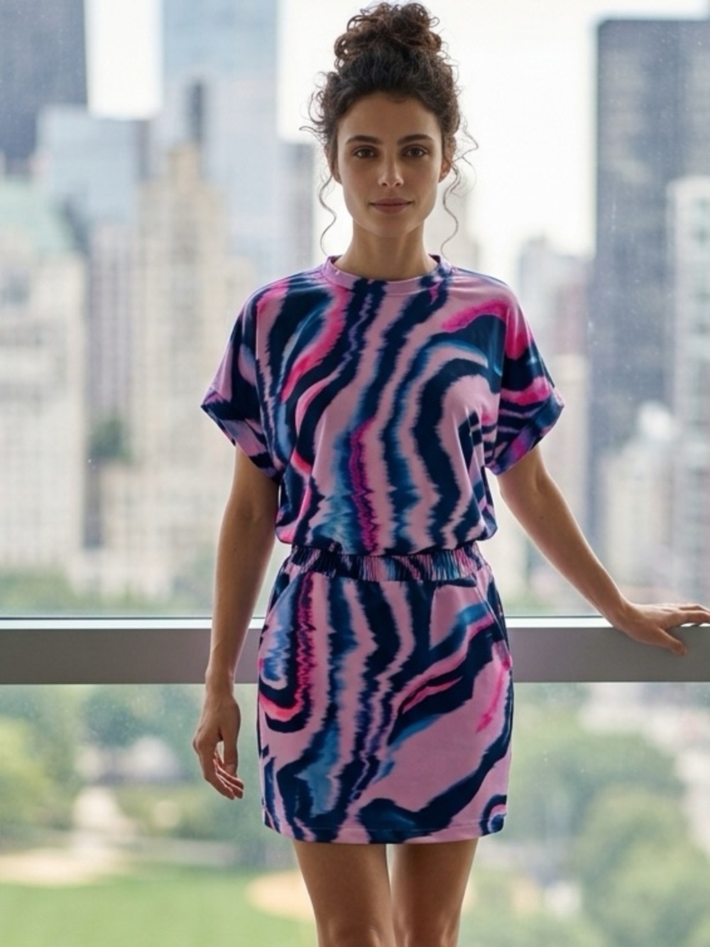 Tek Gear SZ S 2-piece skirt set purple, blue & pink, top bust 38”+ dolman sleeve
